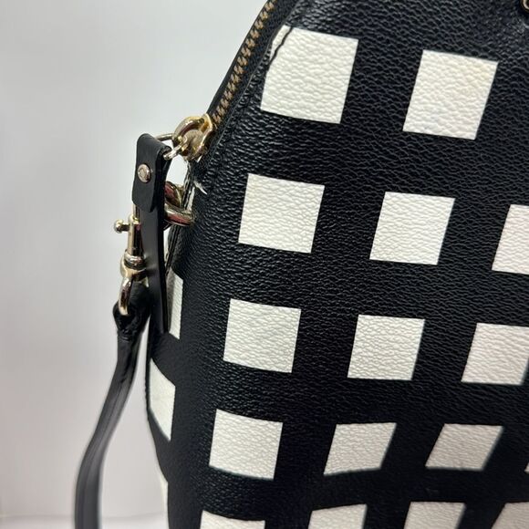 Kate Spade New York Black & White Checkered Satchel Crossbody Bag Structured - Picture 5 of 14